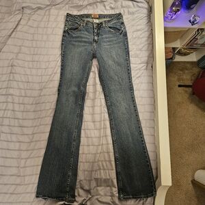 No Boundaries Women's Flare Leg Jeans in Classic Blue